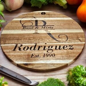Custom Monogram Cutting Board Personalized Anniversary or Wedding Gift